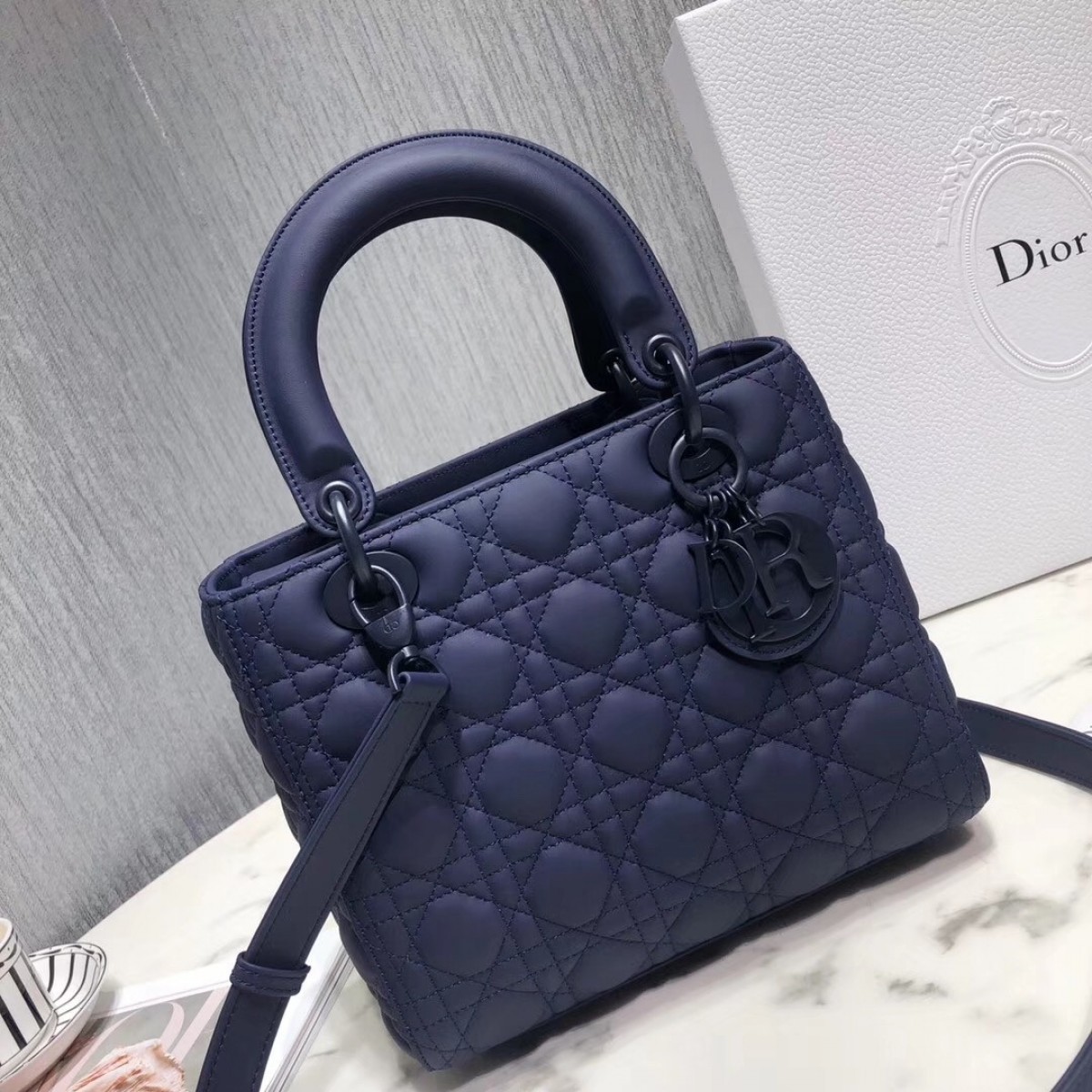 Dior Medium Lady Dior Bag In Indigo Blue Ultra Matte Calfskin High Quality Replica