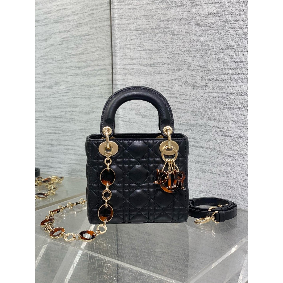 Dior Lady Dior Mini Bag with O-links in Black Cannage Lambskin High Quality Replica