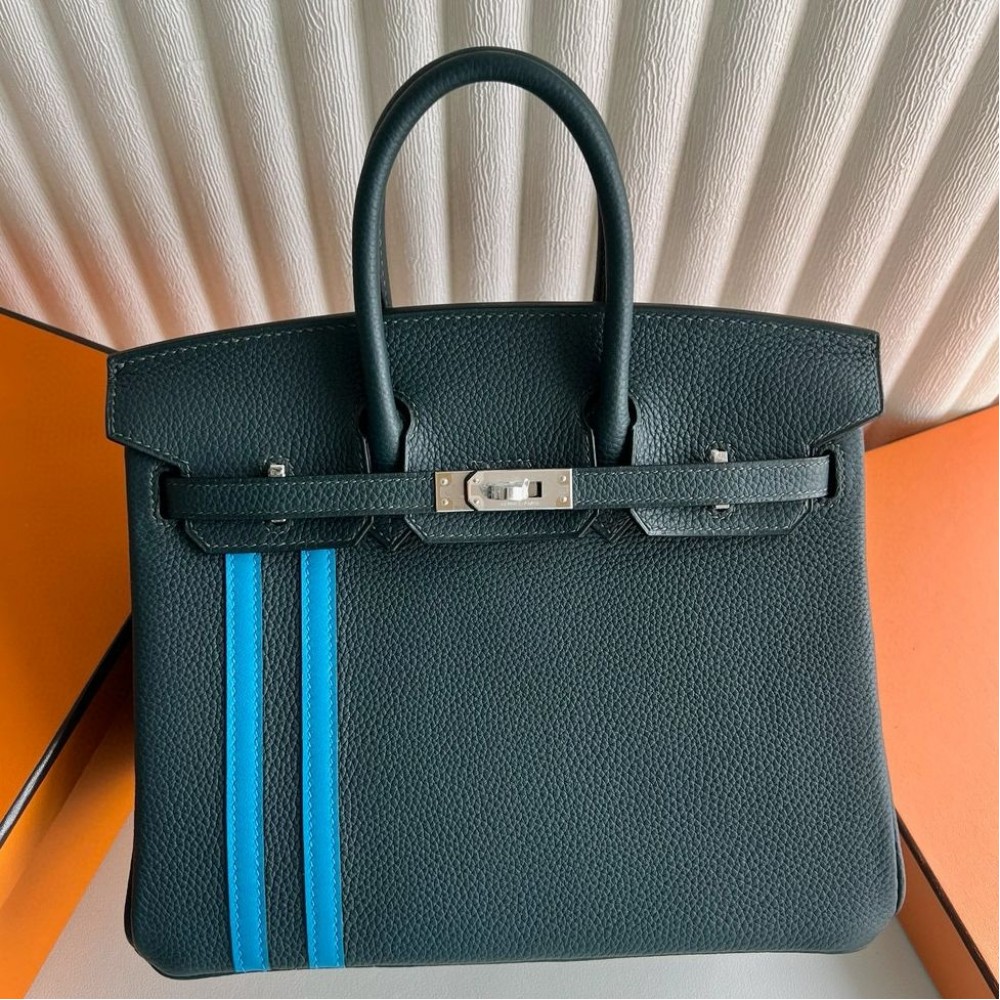 High Quality Replica Hermes Birkin Officier 25 Handmade Bag in Vert Cypress Clemence Leather $ 599 USD